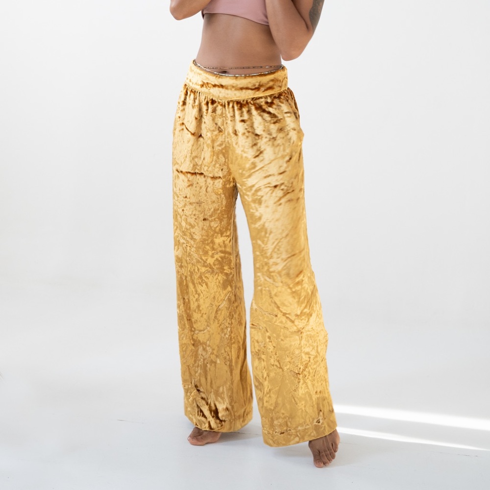 Gold Yellow, Velvet, Loose Fit Bottoms